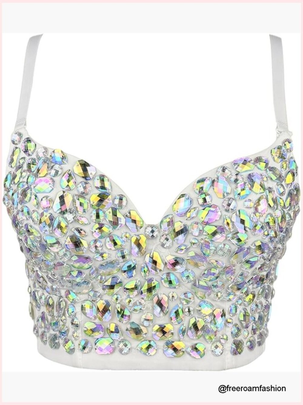 Lace Mesh Rhinestone Push Up Bustier Corset Crop Top with Detachable Straps